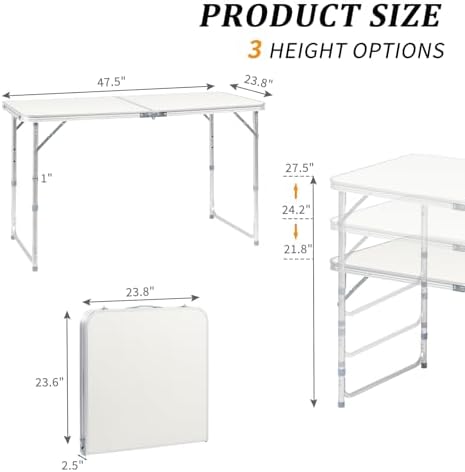 3.0 Ft Folding Portable Camping Table White - Image 3