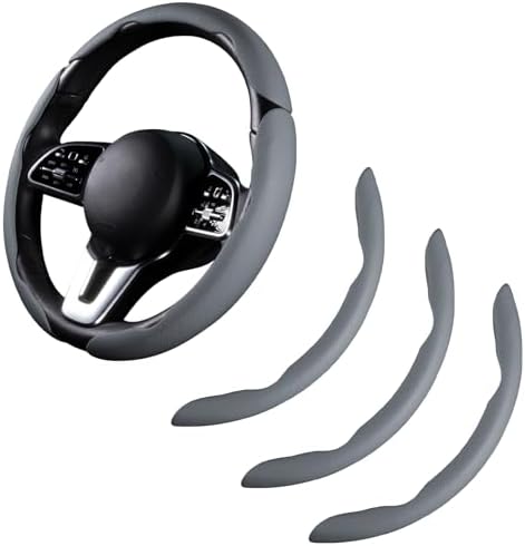 Car Steering Wheel Cover Leather 14.5-15 in Universal 3Pcs Set Gray by HOME