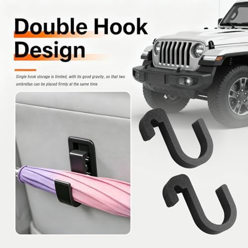 2PCS Double Car Umbrella Hook, No Drilling Car Umbrella Holder Stable Placement - Image 6