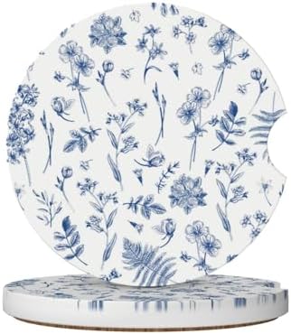 Vintage Blue Flower Car Coasters by Unknown
