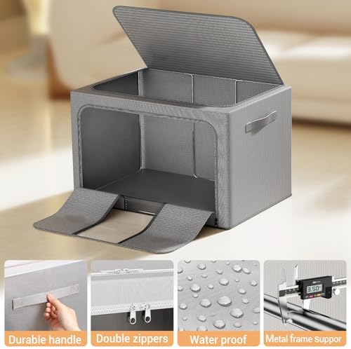 Clothes Storage Bins with Metal Frame, Foldable Clothes Organizers Storage - Image 7