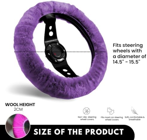 Andalus Brands Luxury Fluffy Car Steering Wheel Covers – Genuine Merino - Image 3