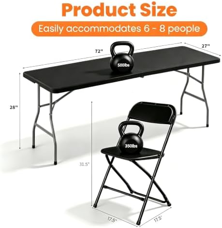 Black 6FT Folding Table with 6 Plastic Folding Chairs - Image 3