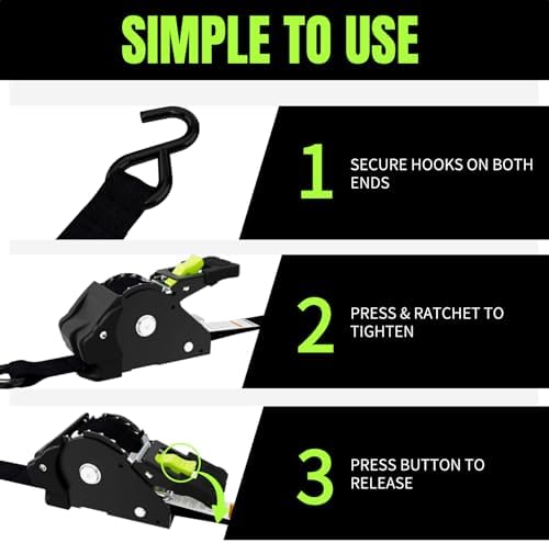Retractable Ratchet Straps, 1 Inch x 12 Feet, 760lb Break Strength, Self - Image 4