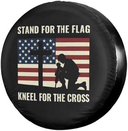 Stand for The Flag, Kneel for The Cross Spare Tire Cover Dust-Proof Wheel Tire by Foruidea