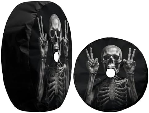 Skeleton with Rock Spare Tire Cover with Backup Camera Hole Wheel Tire Cover - Image 3
