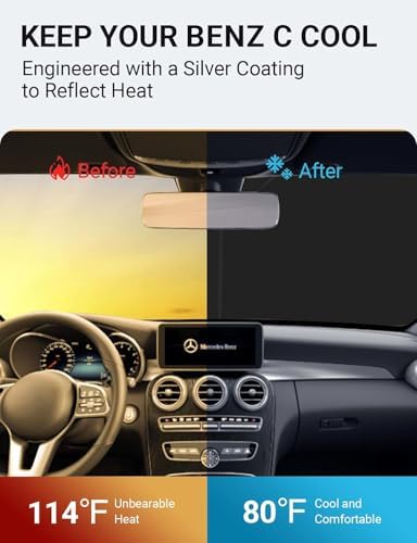 Proadsy Custom Fit 2015-2021 Benz C Class Windshield Sun Shade, Blocks Heat - Image 2