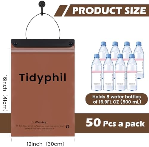50 Bags Hanging Car Trash Bags Disposable, 2 Gallon Car Garbage Bags. Brown - Image 2