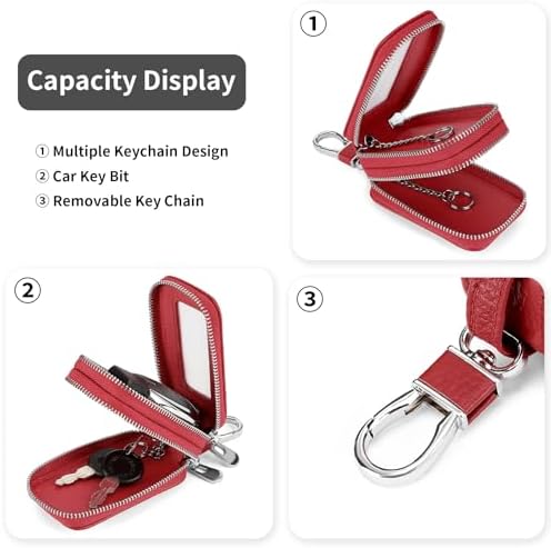 SENDEFN Car Key Fob Case Double Zipper Leather Smart Remote Keychain Protector - Image 4