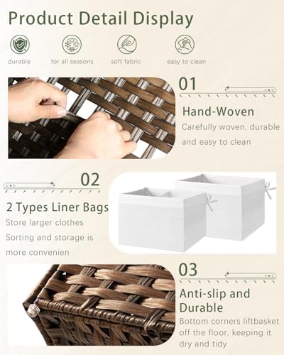 SETVSON Storage Basket with Lid, 2-Lid PE Rattan Storage Bin - Image 5