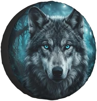 Mystic Blue-Eyed Wolf Spare Tire Cover by FATTTYCY