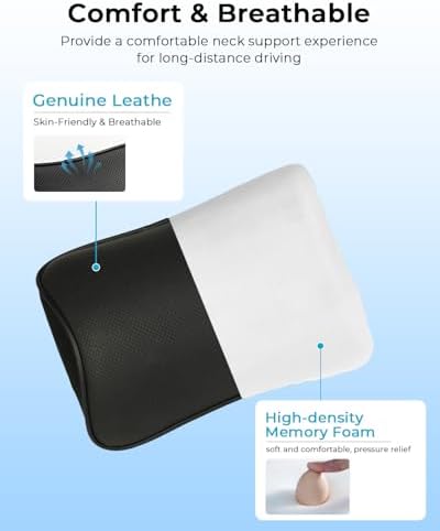 Aukee Car Headrest Pillow with Genuine Leather Cover Memory Foam Neck Cushion - Image 3
