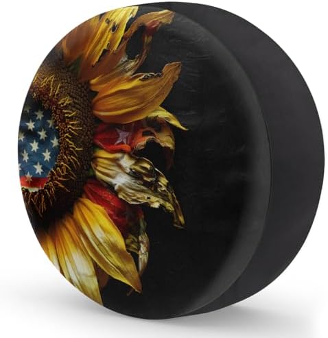 Spare Tire Cover for RV Trailer, Sunflowers American Flag Waterproof Sun - Image 2