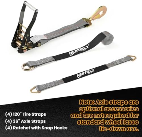 4 Pack Car Tie Down Straps for Trailers, 000 lbs Break Strength, Wheel Tire Tie - Image 3