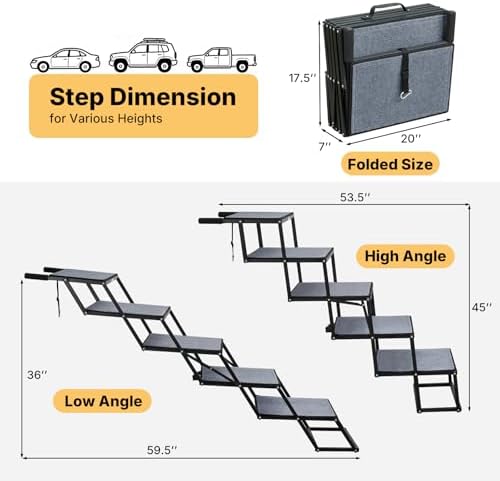 Veehoo Collapsible Dog Stairs for Large Dogs Car Truck SUV, Extra Wide 20" - Image 5