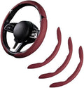 Car Steering Wheel Cover Leather 14.5-15 in Universal 3Pcs Set Wine Red by HOME