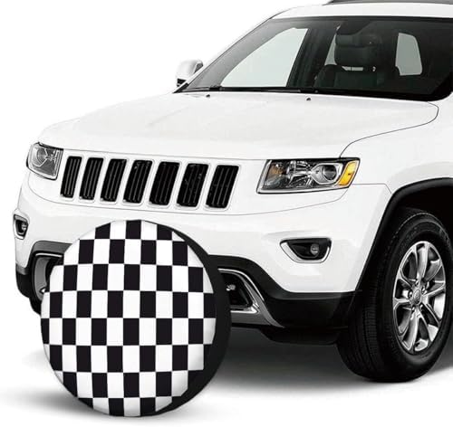 Checkered Racing Flag Spare Tire Cover Black and White Symbolic Design of End - Image 4