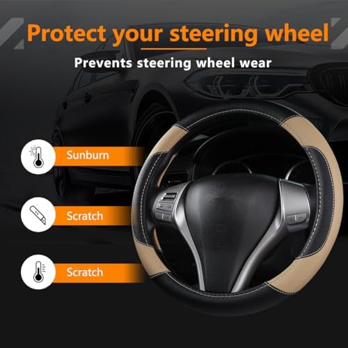 Leather Car Steering Wheel Cover, Universal Fit - Image 4
