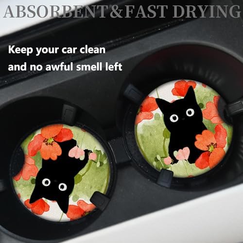 Car Coasters for Cup Holders, Balck Cat Cute Car Assecories for Women, 2.75" - Image 2