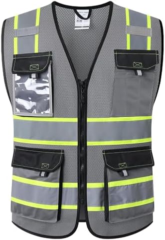 JKSafety Safety Vest for Men Women Hi Vis Reflective Vest JK220 Grey S by JKSafety