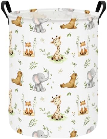 Round Laundry Basket Collapsible Storage Hamper Organizer Jungle Animals by LANGYASHAN