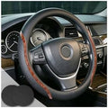 Black Steering Wheel Cover Wood Grain Leather Universal 14.5"-15" by Muamos