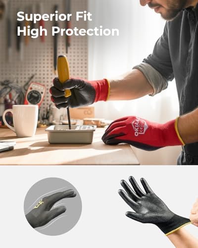 OKIAAS Men's Large Red Ultra-Thin Lightweight Working Gloves - Image 3