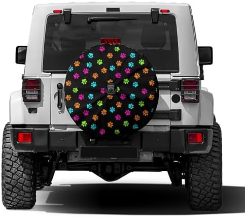 Colorful Dog Cat Paw Print Spare Tire Cover by Foruidea