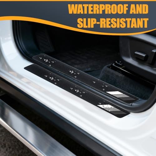 Craedli 4PCS Tri-Color Door Sill Protectors, Carbon Fiber Car Front Rear Door - Image 3
