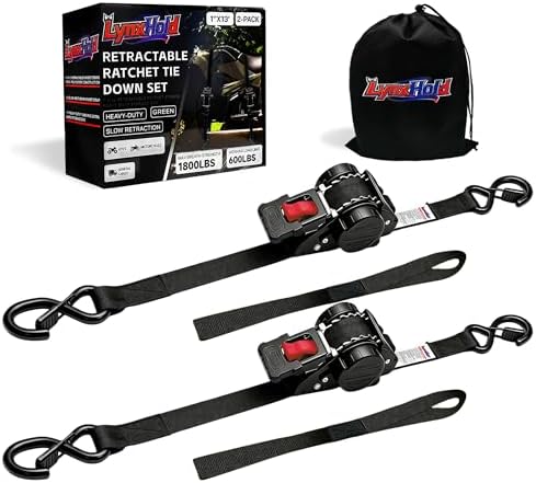 Retractable Ratchet Straps 1" x 13 Ft, 800 Lbs, 2 Pack by LYNXHOLD