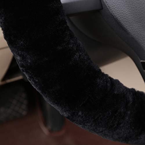 Black Fuzzy Sheepskin Car Steering Wheel Cover - Image 2