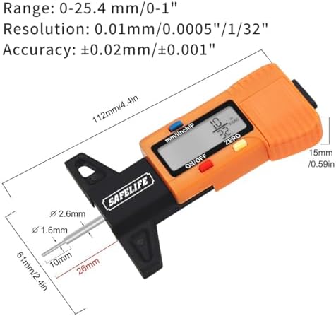 SAFELIFE Digital Tire Tread Depth Gauge, 3 Modes-Fractional Inch, Decimal Inch - Image 4