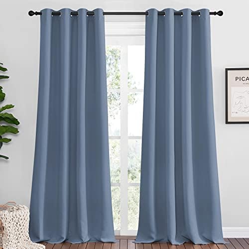 NICETOWN Stone Blue Room Darkening Curtain Panels 90" Length by NICETOWN