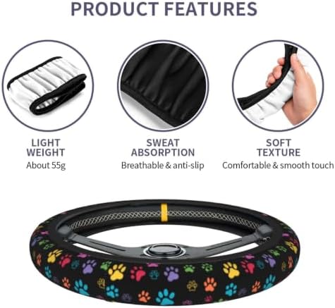 Dog Paw Print Steering Wheel Covers Universal 15 inch Non Slip Neoprene - Image 4