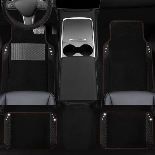 NBTEPEM 10 Pcs Bling Car Floor Mats Set, Leather Steering Wheel Covers - Image 3