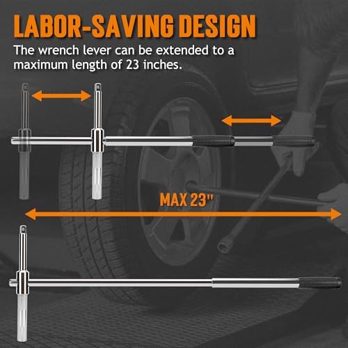 TONDA 4 Way Lug Wrench, Extended Tire Iron, 1/2" Drive, 17/19mm & 21/23mm - Image 2