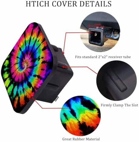 2" Receiver Hitch Cover Tie Dye, Rainbow Ink Rainbow Tie Dye Sturdy Rubber - Image 3