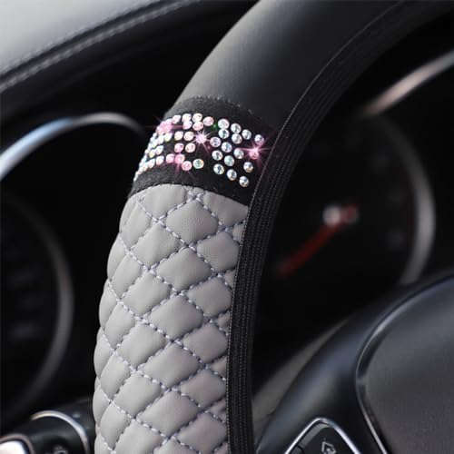 Osilly 15 Inch Rhinestone Leather Steering Wheel Cover - Image 4