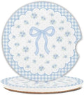Blue Bow Car Coasters for Cup Holders Set of 2 Floral Absorbent Ceramic Cup by Unknown