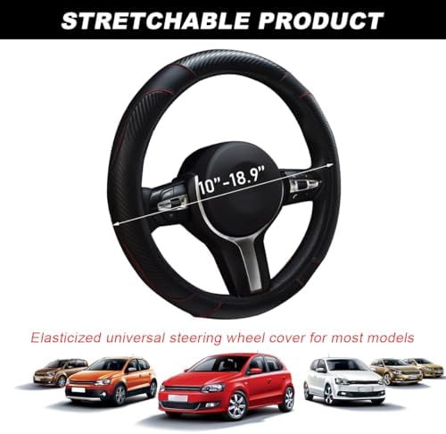 DXNQ Car Steering Wheel Cover, 15 Inch Carbon Fiber Leather Stitching Color - Image 2