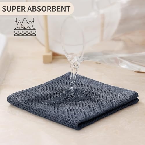 Kitinjoy 100% Cotton Waffle 6-Pack Kitchen Towels, Dark Grey - Image 3