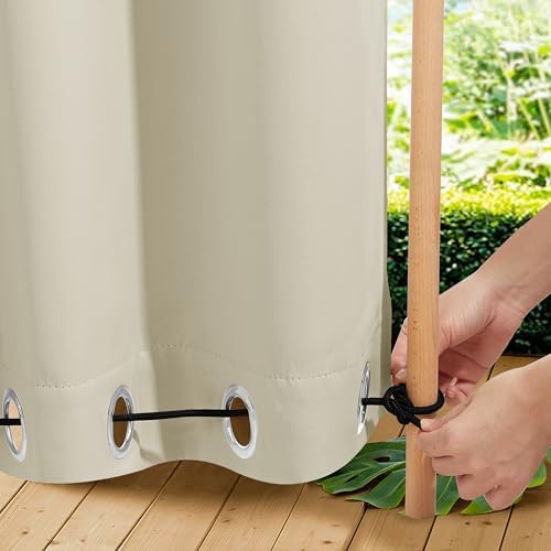 NICETOWN Patio Curtains Outdoor Waterproof W100 x L95 in Beige 2 PCs - Image 5