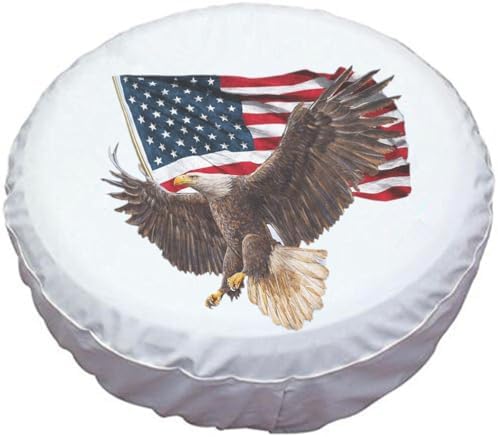 American Eagle USA Flag White Spare Tire Cover Fit RV SUV Trailer - Image 2