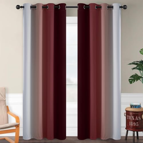 SimpleHome Ombre Red to Grey White Curtains - Image 2