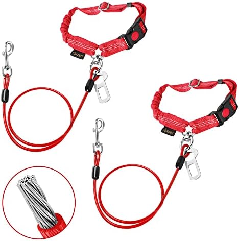 Chew Proof Dog Car Seat Belt, 2 in 1 Steel Cable Dog Car Accessories Headrest by CHZUOBER