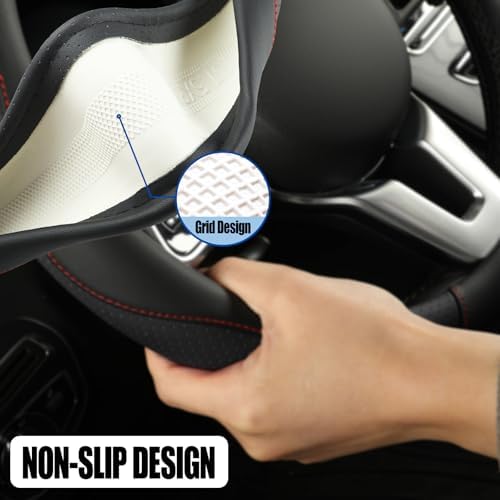 Black Microfiber Leather Steering Wheel Cover 15 inch - Image 4