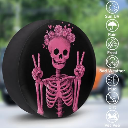 Pink Skull Fun Spare Tire Cover Dust-Proof Wheel Protector - Image 3