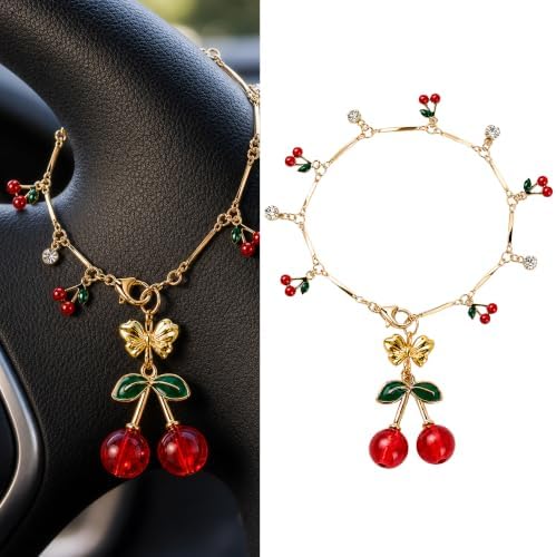 Cherry Tassel Car Charm, Rear View Mirror Pendant by CRASHOT