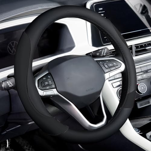 Coverado Car Steering Wheel Cover, Nappa Leather Black Steering Wheel Covers by COVERADOAUTO