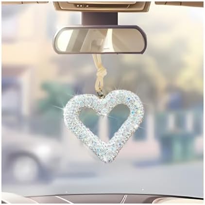 Mandark Crystal Rhinestone Heart Rearview Mirror Pendant, AB Color by Unknown